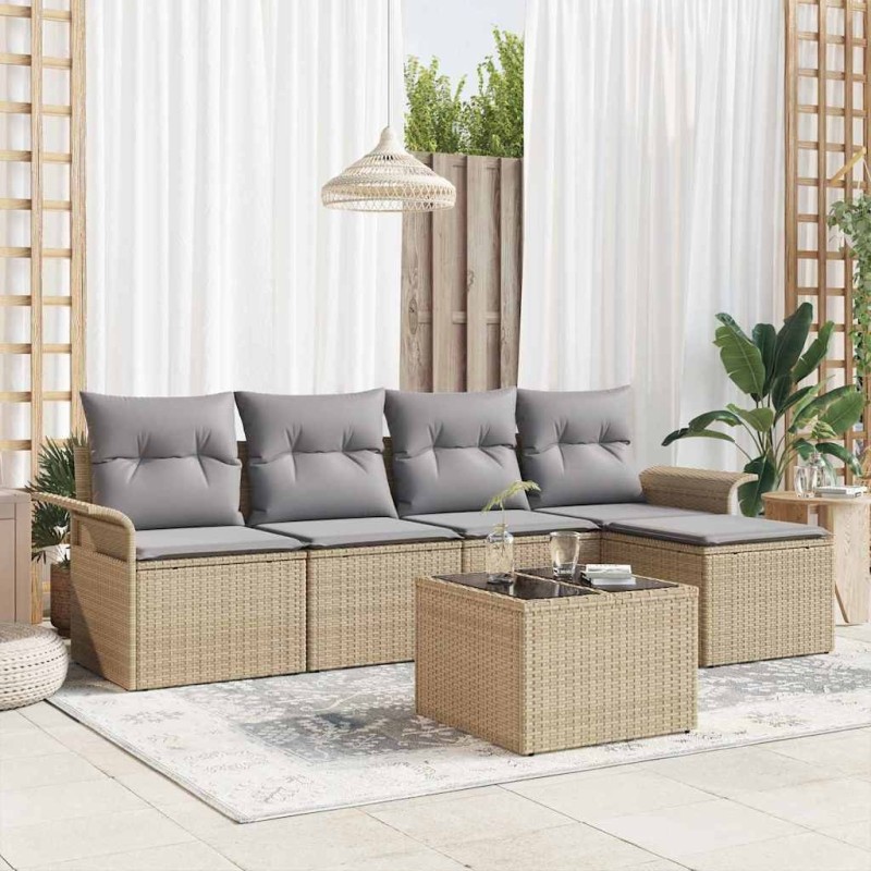Canapé d’extérieur avec coussin 6 pcs Beige polyrotin 518768518768