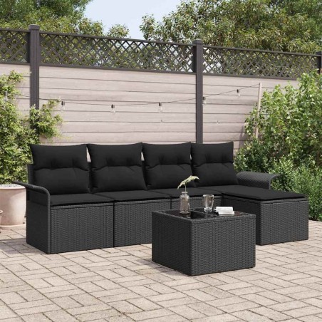 Canapé d’extérieur avec coussin 6 pcs Noir polyrotin 518769518769
