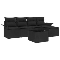 Canapé d’extérieur avec coussin 6 pcs Noir polyrotin 518769518769