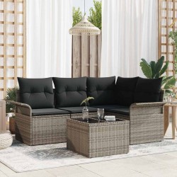 Ensemble de canapé de jardin avec coussin 5 pcs Gris polyrotin 518771518771