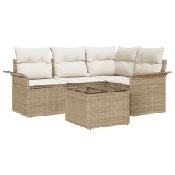 Ensemble de canapé de jardin avec coussin 5 pcs Beige polyrotin 518772518772