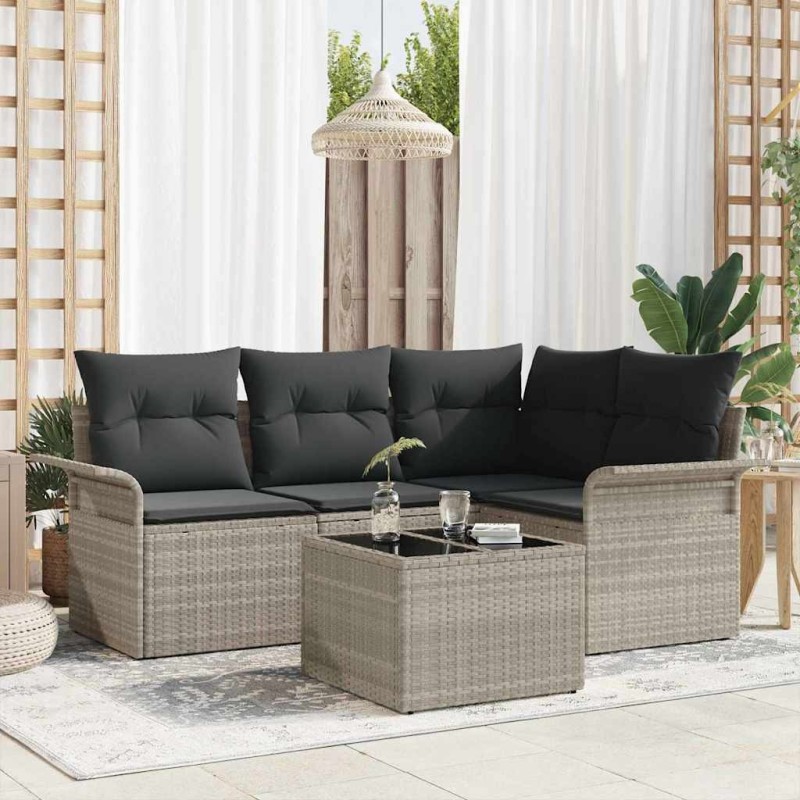 Ensemble de canapé de jardin 5 pcs Gris clair polyrotin 518774518774