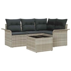 Ensemble de canapé de jardin 5 pcs Gris clair polyrotin 518774518774