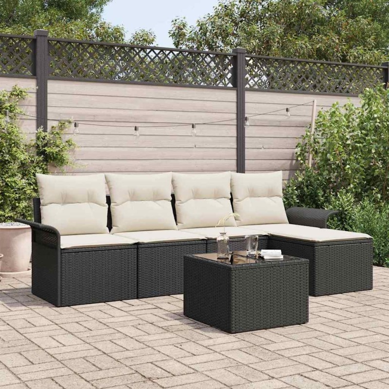 Canapé d’extérieur avec coussin 6 pcs Noir polyrotin 518775518775