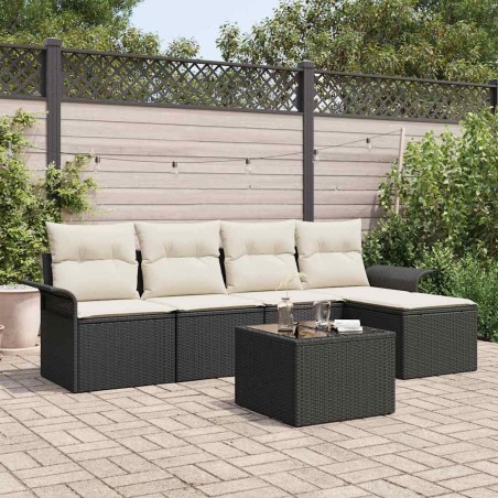 Canapé d’extérieur avec coussin 6 pcs Noir polyrotin 518775518775