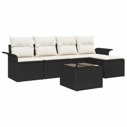 Canapé d’extérieur avec coussin 6 pcs Noir polyrotin 518775518775