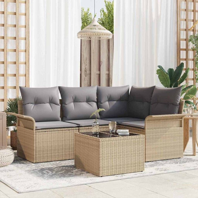 Ensemble de canapé de jardin avec coussin 5 pcs Beige polyrotin 518776518776