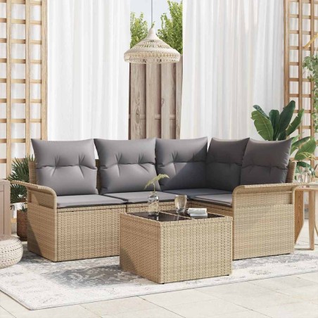 Ensemble de canapé de jardin avec coussin 5 pcs Beige polyrotin 518776518776