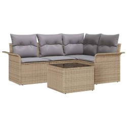 Ensemble de canapé de jardin avec coussin 5 pcs Beige polyrotin 518776518776