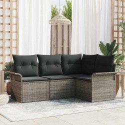 Ensemble de canapé de jardin avec coussin 4 pcs Gris polyrotin 518782518782