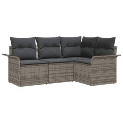 Ensemble de canapé de jardin avec coussin 4 pcs Gris polyrotin 518782518782