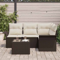 Ensemble de canapé de jardin 5 pcs Marron polyrotin 518783518783