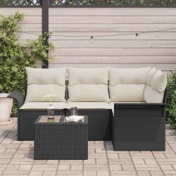 Ensemble de canapé de jardin avec coussin 5 pcs Noir polyrotin 518784518784