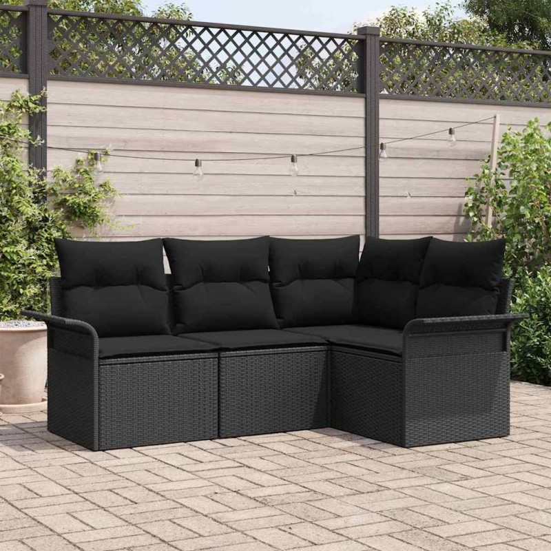 Ensemble de canapé de jardin avec coussin 4 pcs Noir polyrotin 518785518785