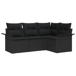 Ensemble de canapé de jardin avec coussin 4 pcs Noir polyrotin 518785518785