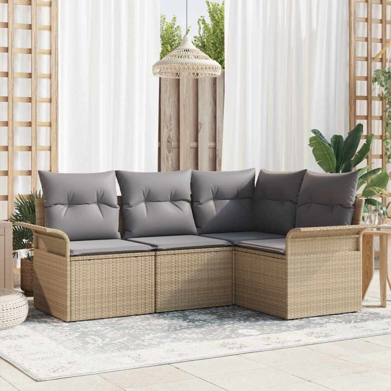 Ensemble de canapé de jardin avec coussin 4 pcs Beige polyrotin 518788518788