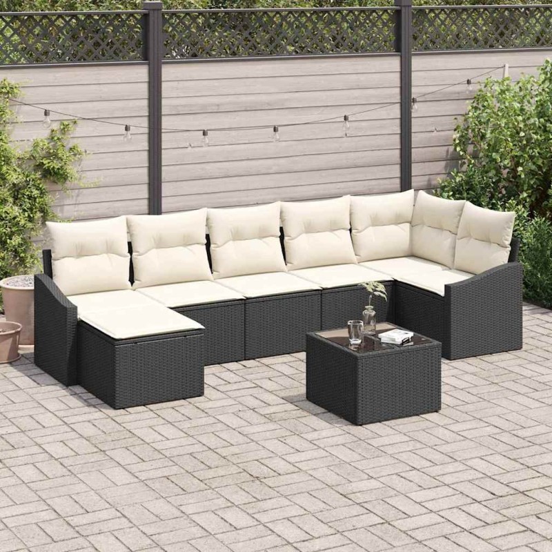 Ensemble de Canapés avec coussin 8 pcs Noir polyrotin 518793518793
