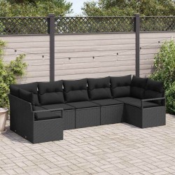 Ensemble de Canapés avec coussin 7 pcs Noir polyrotin 518794518794