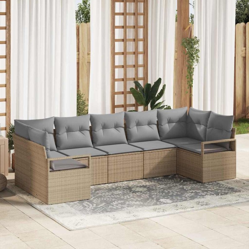 Ensemble de Canapés avec coussin 7 pcs Beige polyrotin 518795518795