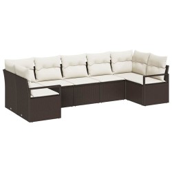 Ensemble de Canapés avec coussin 7 pcs Marron polyrotin 518796518796