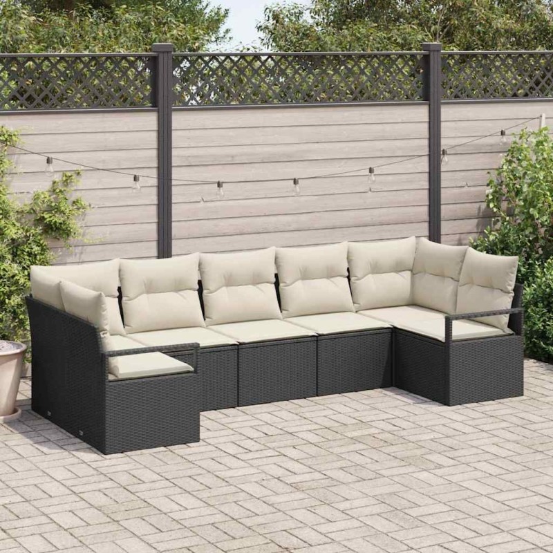 Ensemble de Canapés avec coussin 7 pcs Noir polyrotin 518797518797