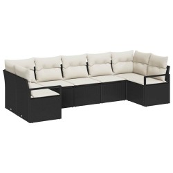 Ensemble de Canapés avec coussin 7 pcs Noir polyrotin 518797518797