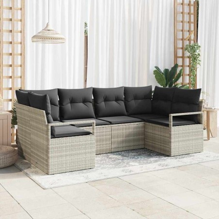 Ensemble de Canapés avec coussin 6 pcs Gris clair polyrotin 518799518799