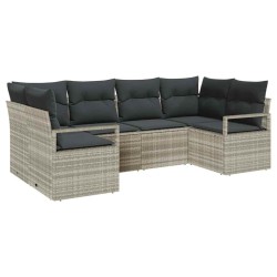 Ensemble de Canapés avec coussin 6 pcs Gris clair polyrotin 518799518799