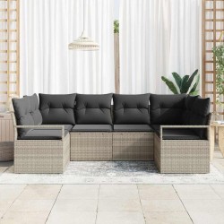 Ensemble de Canapés avec coussin 6 pcs Gris clair polyrotin 518799518799