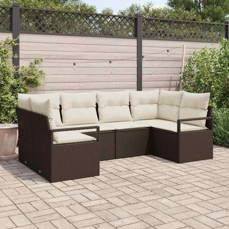Ensemble de Canapés avec coussin 6 pcs Marron polyrotin 518801518801