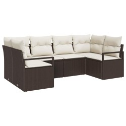 Ensemble de Canapés avec coussin 6 pcs Marron polyrotin 518801518801
