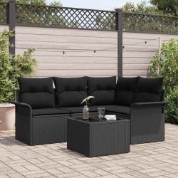 Ensemble de canapé de jardin avec coussin 5 pcs Noir polyrotin 518811518811