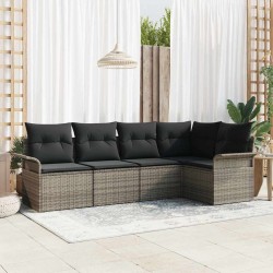 Ensemble de canapé de jardin avec coussin 5 pcs Gris polyrotin 518813518813