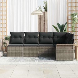 Ensemble de canapé de jardin avec coussin 5 pcs Gris polyrotin 518813518813