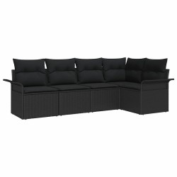 Ensemble de canapé de jardin avec coussin 5 pcs Noir polyrotin 518814518814