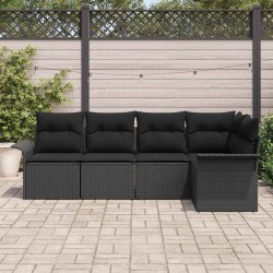 Ensemble de canapé de jardin avec coussin 5 pcs Noir polyrotin 518814518814