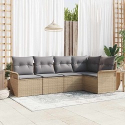 Ensemble de canapé de jardin avec coussin 5 pcs Beige polyrotin 518815518815