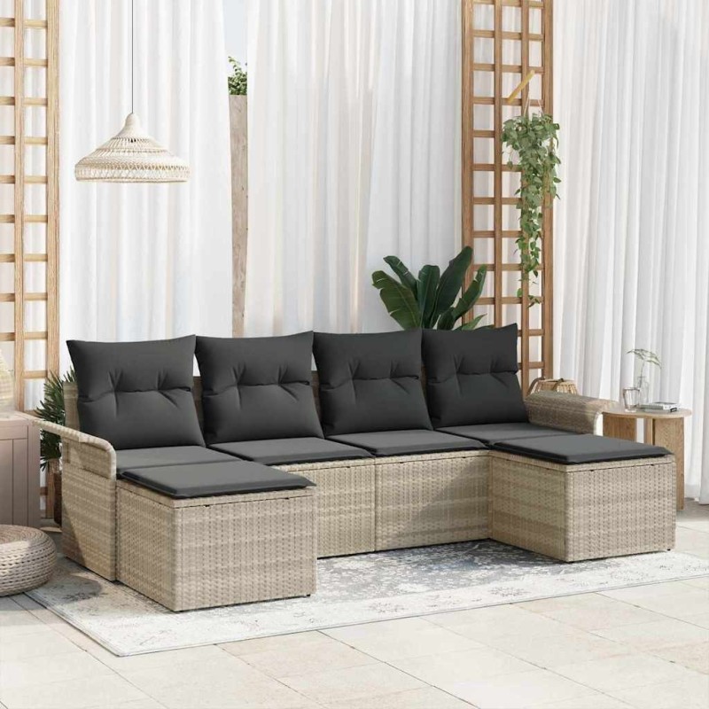 Ensemble de canapé de jardin 6 pcs Gris clair Poly rotin 518816518816