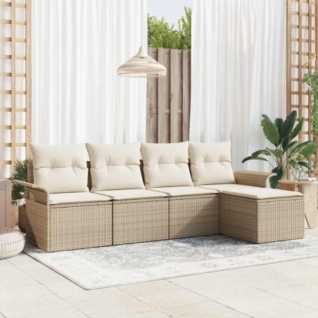 Canapé d’extérieur avec coussin 5 pcs Beige polyrotin 518822518822