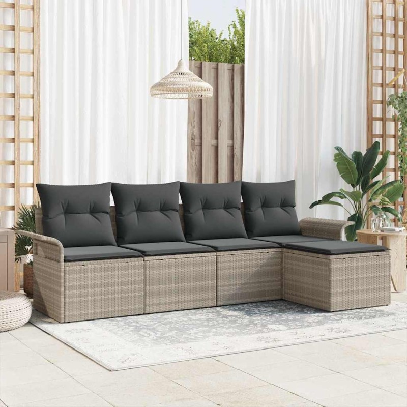 Canapé d’extérieur avec coussin 5 pcs Gris clair polyrotin 518824518824