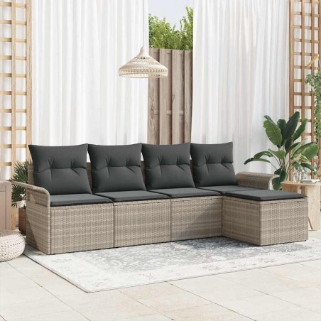 Canapé d’extérieur avec coussin 5 pcs Gris clair polyrotin 518824518824