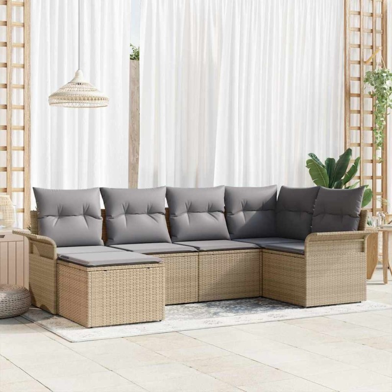 Ensemble de canapé de jardin avec coussin 6 pcs Beige polyrotin 518825518825