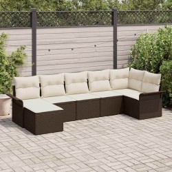 Ensemble de canapé de jardin 7 pcs Marron polyrotin 518827518827