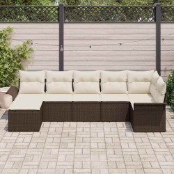 Ensemble de canapé de jardin 7 pcs Marron polyrotin 518827518827