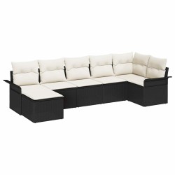 Ensemble de canapé de jardin avec coussin 7 pcs Noir polyrotin 518842518842