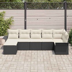 Ensemble de canapé de jardin avec coussin 7 pcs Noir polyrotin 518842518842