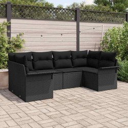 Ensemble de canapé de jardin avec coussin 6 pcs Noir polyrotin 518847518847