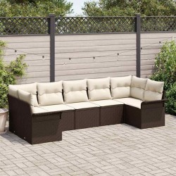 Ensemble de canapé de jardin 7 pcs Marron polyrotin 518849518849