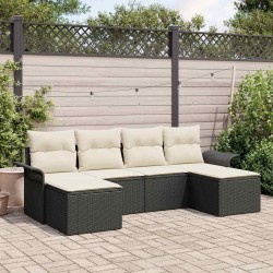 Ensemble de canapé de jardin avec coussin 6 pcs Noir polyrotin 518853518853