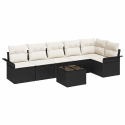 Ensemble de canapé de jardin avec coussin 7 pcs Noir polyrotin 518858518858